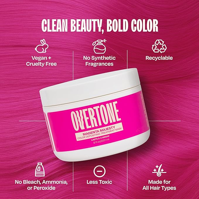 Overtone Color Depositing Conditioner - 8 oz Semi Permanent Hair Color with Shea Butter & Coconut Oil - Vegan, Cruelty-Free - Extreme Magenta