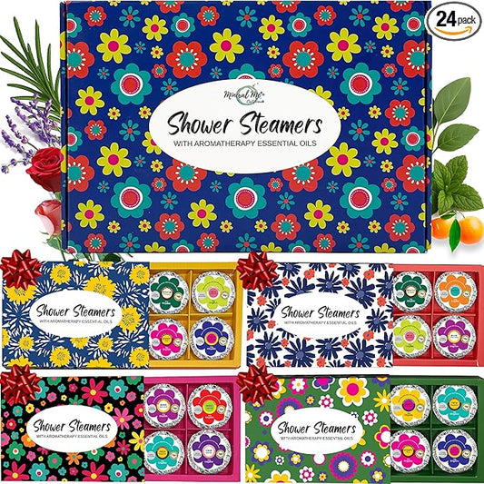 Shower Steamers for Women Gift Set, 24pc Shower Bombs Aromatherapy Gift Set w/Organic Essential Oils. Shower Melts, Bath Bombs for Shower, Easter Basket Essentials, Individually Wrapped, 4 Box, 6 Pack