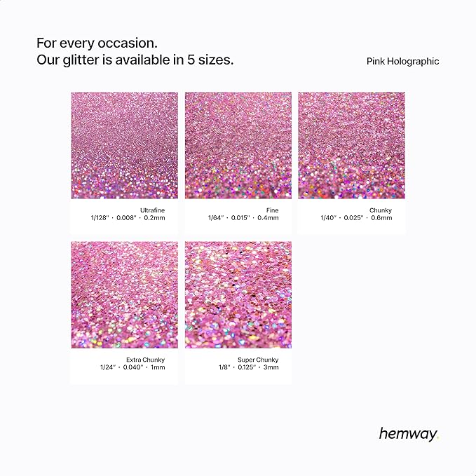 Hemway Eco Friendly Biodegradable Glitter 100g / 3.5oz Bio Cosmetic Safe Sparkle Vegan for Face, Eyeshadow, Body, Hair, Nail and Festival Makeup - Extra Chunky (1/24" 0.040" 1mm) - Pink Holographic