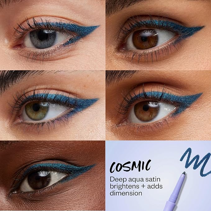 Kosas Soulgazer Gel Eyeliner (Cosmic) - Waterproof, Smudge-Proof Pen with Hyaluronic Acid - Retractable Eyeliner Pencil with Sharpener & Smudger, Long-Lasting - Deep Aqua Satin