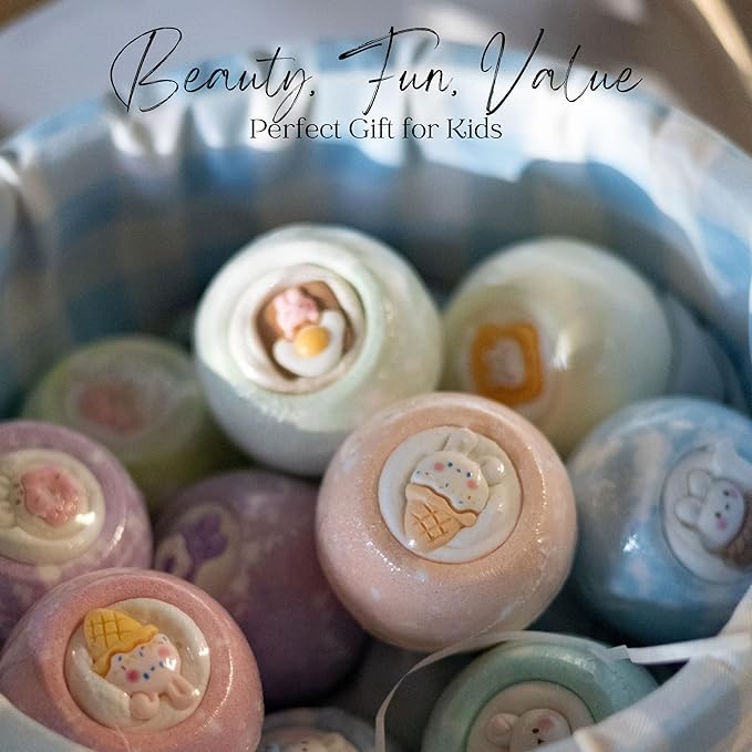 EvolutionUSA 12pc Bloom Bath Bombs with Toys, Adorable Girl Bath Bomb Set, Bubbly Kids Bathbombs, Fizzy Bath Ball, Kids Bath Bombs for Girls, Childrens Bath Bomb Set Easter, Valentines Gift