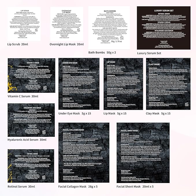 55 Pcs Valentines Day Gifts for Women & Men, Charcoal Face Sheet Mask Pack, Hydrating Skin Care Set, Hydrolyzed Mask, Hyaluronic Acid Serum, Self Care Kit, Birthday, Christmas, Dad, Mom