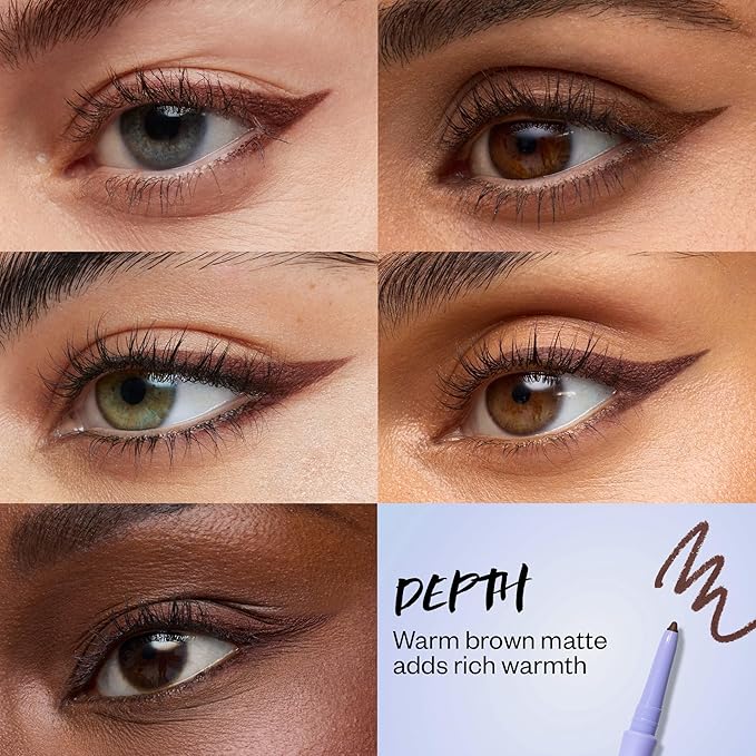 Kosas Soulgazer Gel Eyeliner (Depth) - Waterproof, Smudge-Proof Pen with Hyaluronic Acid - Retractable Eyeliner Pencil with Sharpener & Smudger, Long-Lasting - Warm Brown Matte