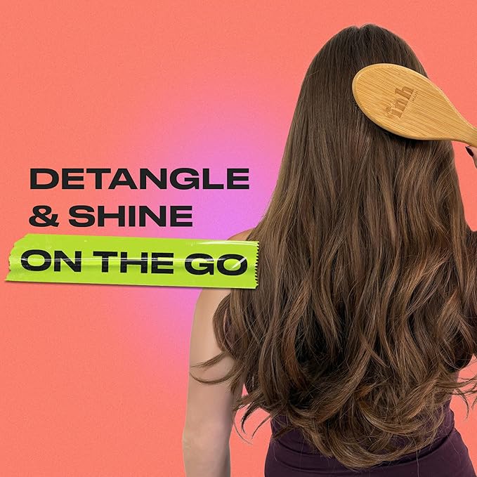 INH Boar Bristle Hair Brush | Smoothing Detangler Brush with Soft Vegan Mixed Bristles for Wet & Dry Hair | Detangling Anti-Frizz Wood Paddle Brush for Wig, Extensions, Human & Synthetic Hair | Peach