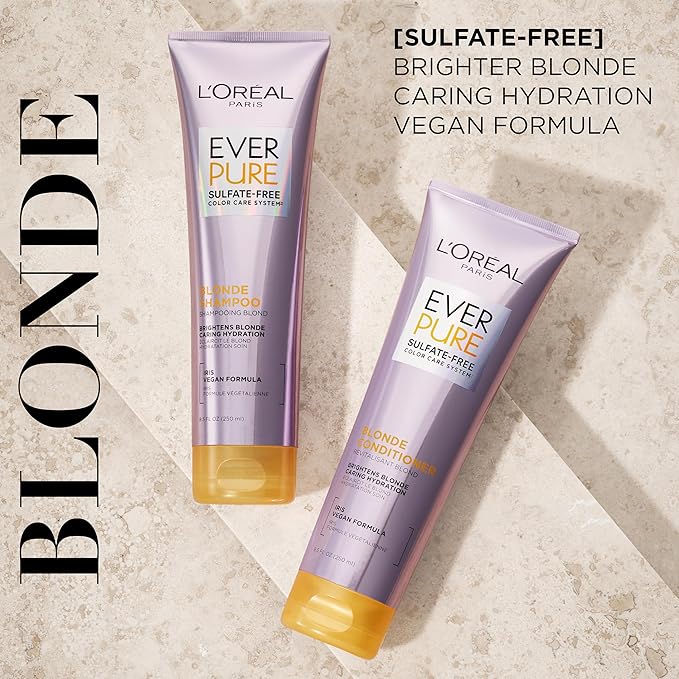 L'Oreal Paris Blonde Sulfate Free Shampoo for Color-Treated Hair,Neutralizes Brass + Balances,EverPure,8.5 Fl Oz (Packaging May Vary),(Pack of 6)