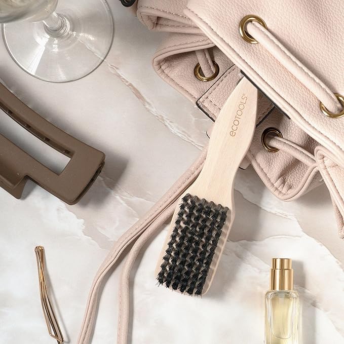 EcoTools Mini Slick Back Hairbrush, Travel Brush, Perfect Ponytail Or Bun, Tease, Smooth & Style Hair, Tame Frizz & Flyaways, Renewable Bamboo Handle & Vegan Boar Bristles, Cruelty-Free, 1 Count