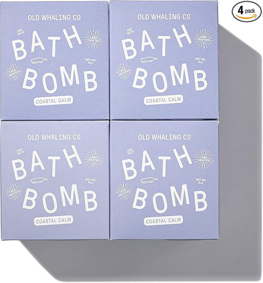Old Whaling Co Coastal Calm Bath Bomb – Set of 4 – Handmade Bath Soak with Epsom Salts – Cleansing, Soothing and Moisturizing Fizz – Coastal Grass, Driftwood and Lily Scent, 8 oz