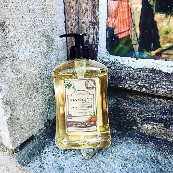 A LA MAISON Sweet Almond French Liquid Hand Soap - Natural Hand Wash Made with Essential Oils - Biodegradable, Plant-Based, Vegan, Cruelty-Free, Alcohol & Paraben Free (16.9 oz, 2 Pack)