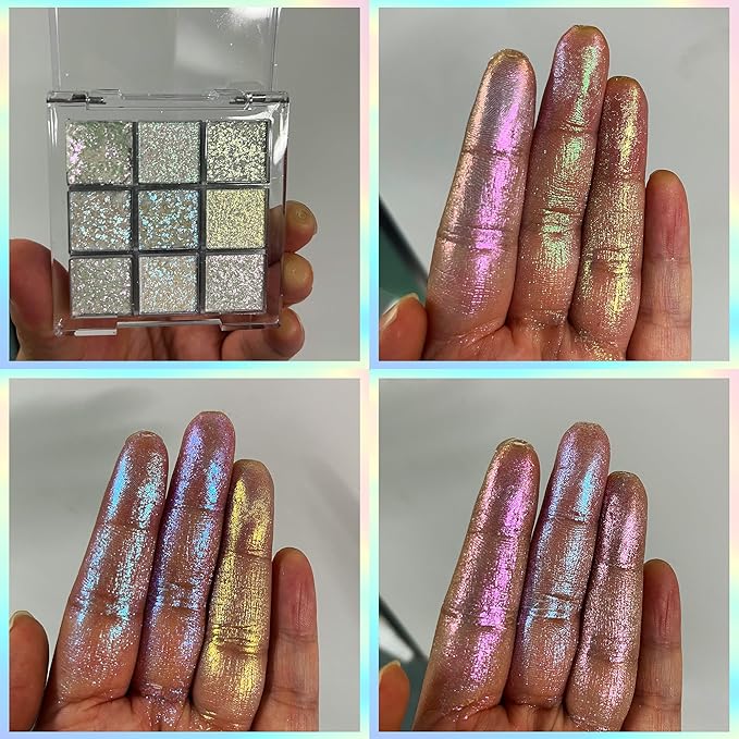 Professional super multi-chrome 9 color eyeshadow palette,long-lasting and handmade chameleon eyeshadow,100% Vegan and Cruelty Free with special colors,Super Smooth and Highly Pigmented (#02)