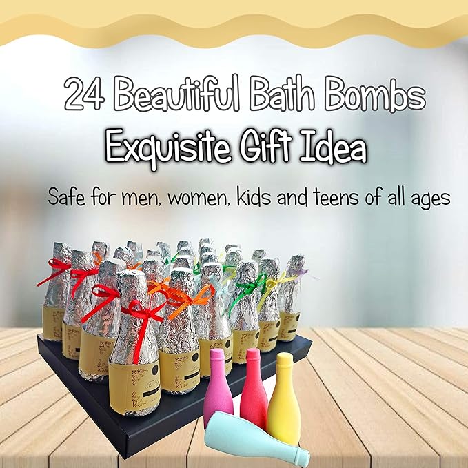 New Year Bath Bombs Gift Set. Wine Favors 2026 Party Favors for Adults. Dry Skin Moisturize Bath Balls Individually Wrapped Bath Bombs for Women & Men. 24 Wine & Champagne Bottles Party Favors.