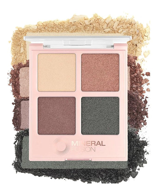 Mineral Fusion Eyeshadow Palette - Four Pressed Powder Shades in Matte, Satin, and Shimmer Finishes - Natural, Lightweight Vegan Eye Makeup - (Glamping)