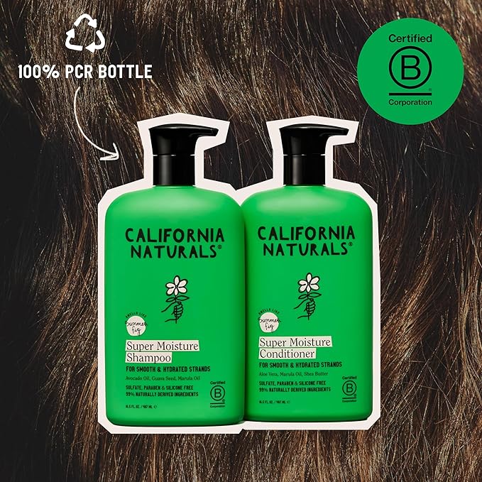 California Naturals Moisture Shampoo and Conditioner Set for Dry, Damaged Hair, Hair Care Bundle for Women and Men, Natural, Vegan, Cruelty, Silicone, Paraben, and Sulfate Free, Color Safe, 20 fl oz