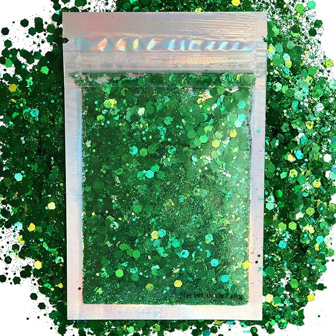 Green Face & Body Glitter - Chunky Glitter - Uses Include: Holidays, Cheerleading, Festival, Rave, Hair, Makeup, Face, Body, Nails, Resin, Arts & Crafts, Resin, Tumblers, Bath Bombs