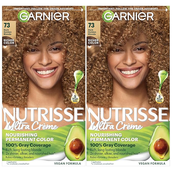 Garnier Nutrisse Ultra Crème Hair Color, Permanent Hair Dye with 100% Gray Coverage, Vegan & Cruelty-Free, 73 Dark Golden Blonde (Honey Dip), 2 Count