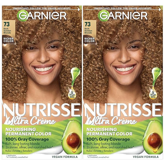 Garnier Nutrisse Ultra Crème Hair Color, Permanent Hair Dye with 100% Gray Coverage, Vegan & Cruelty-Free, 73 Dark Golden Blonde (Honey Dip), 2 Count