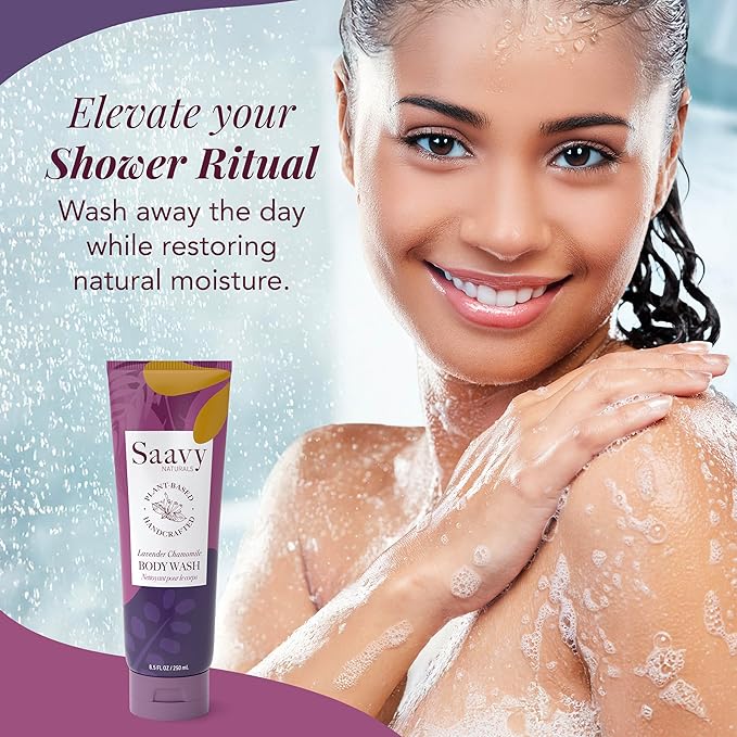 Saavy Naturals Moisturizing Body Wash for Sensitive Skin – Plant-Based & Pure with Coconut Oil, Shea Butter & Aloe Vera – Paraben-Free, Cruelty-Free – Lavender Chamomile – 8.5 fl oz, 2 pack