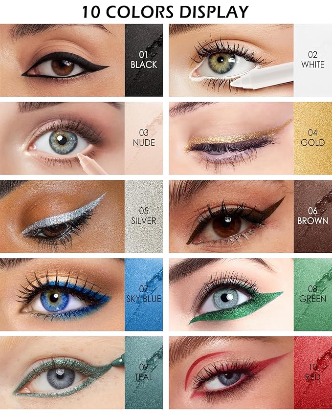 6Pcs White Eyeliner for Waterline, Cream Gel Eyeliner Waterline Waterproof Smudge-Proof Eye Liner Pencils, Matte Rich Colored Eye Brightener Pen for Sensitive Eyes, Multi-Use Makeup with Sharpener