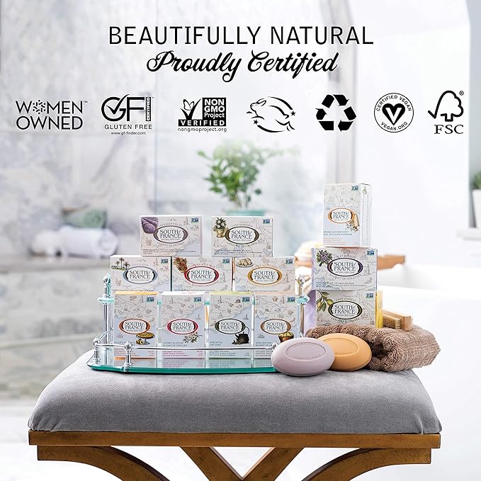 South Of France Natural Body Care Triple Milled Large 6OZ Bar Soap (Variety Pack 1, 8 Bars)