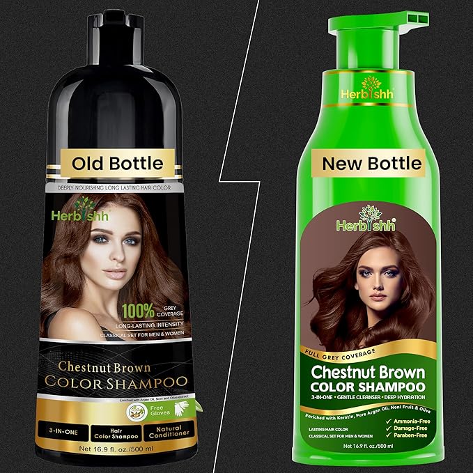 Herbishh Color Shampoo for Gray Hair Coverage (Chestnut Brown) –Hair Dye 3-in-1 Shampoo- Colors in Minutes – Lasts Up To 2-3 Weeks – 500 mL – Ideal for Men & Women
