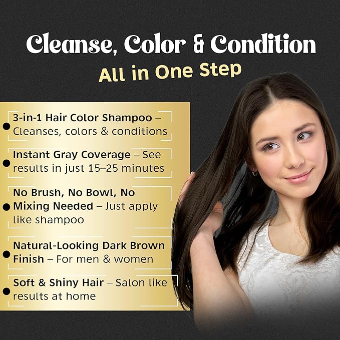 Herbishh Hair Color Shampoo for Gray Hair – Magic Hair Dye Shampoo – Colors Hair in Minutes–Long Lasting–500 Ml–3-In-1 Hair Color for Women & Men –Ammonia-Free (Dark Brown)