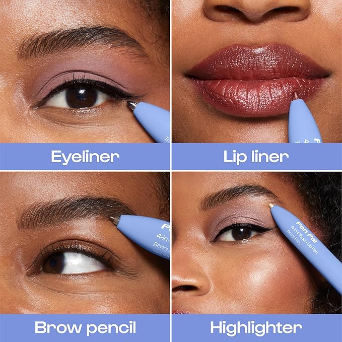 Alleyoop Pen Pal 4-in-1 Makeup Pen – Comes with Eyeliner, Lip Liner, Highlighter Makeup & Eyebrow Pencils for Women – Portable, Touch-Up On the Go – Cruelty-Free, Vegan (Berry Busy (Medium - Deep)