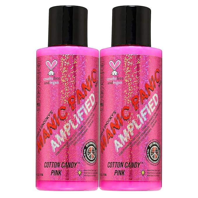 MANIC PANIC Cotton Candy Pink Hair Color - Amplified - (2PK) Semi Permanent Hair Dye - Bright Pink Cool Toned Color - Glows in Blacklight - Vegan, PPD & Ammonia-Free - For Coloring Hair on Women & Men