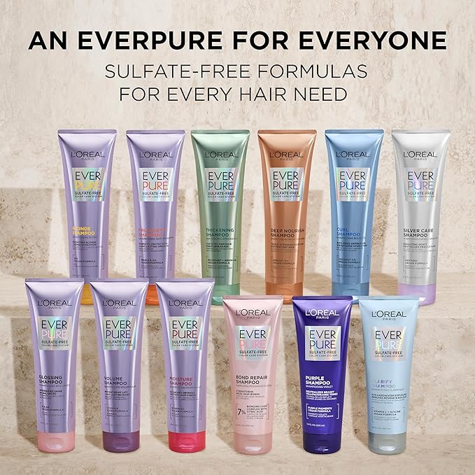 L'Oreal Paris Blonde Sulfate Free Shampoo and Conditioner for Color-Treated Hair, Neutralizes Brass + Balances, EverPure, 8.5 Fl Oz, Set of 2
