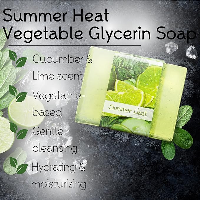 Glycerin Bar Soap Summer Heat Scent - Natural, Vegan-Friendly, Hypoallergenic - Moisturizing and Hydrating with 100% Vegetable Glycerin - Sulfate-Free, Paraben-Free, Chemical-Free - 4.5 oz