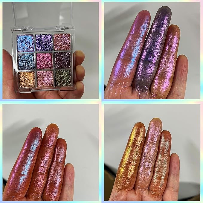 Professional super multi-chrome 9 color eyeshadow palette,long-lasting and handmade chameleon eyeshadow,100% Vegan and Cruelty Free with special colors,Super Smooth and Highly Pigmented (#03)