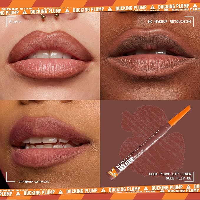 NYX PROFESSIONAL MAKEUP Duck Plump Plumping Lip Liner, Matte Pencil With Up To 10HR Wear, Nude Flip (Nude Lip Liner)