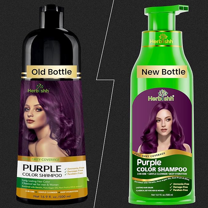 Herbishh Magic Hair Dye Shampoo – Colors Gray Hair in Minutes – Long Lasting – 500 Ml – 3-In-1 Ammonia-Free Color Treatment (Purple)