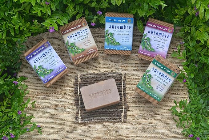 Auromere Ayurvedic Bar Soap, Vanilla Neem - Eco Friendly, Handmade, Vegan, Cruelty Free, Natural, Non GMO (2.75 oz), 4 pack
