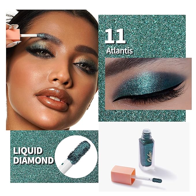 Oulac Liquid Glitter Eyeshadow Liquid Eyeshadow Green Eye shadow Shimmer Liquid Eyeliner Non-sticky One-Swipe Coverage with Quick-Drying Crease-resistant Formula.Vegan & Cruelty-Free.(11)