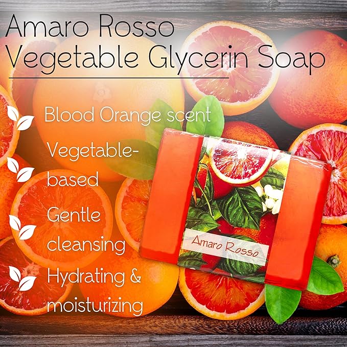 Glycerin Bar Soap Amaro Rosso Scent - Natural, Vegan-Friendly, Hypoallergenic - Moisturizing and Hydrating with 100% Vegetable Glycerin - Sulfate-Free, Paraben-Free, Chemical-Free - 4.5 oz