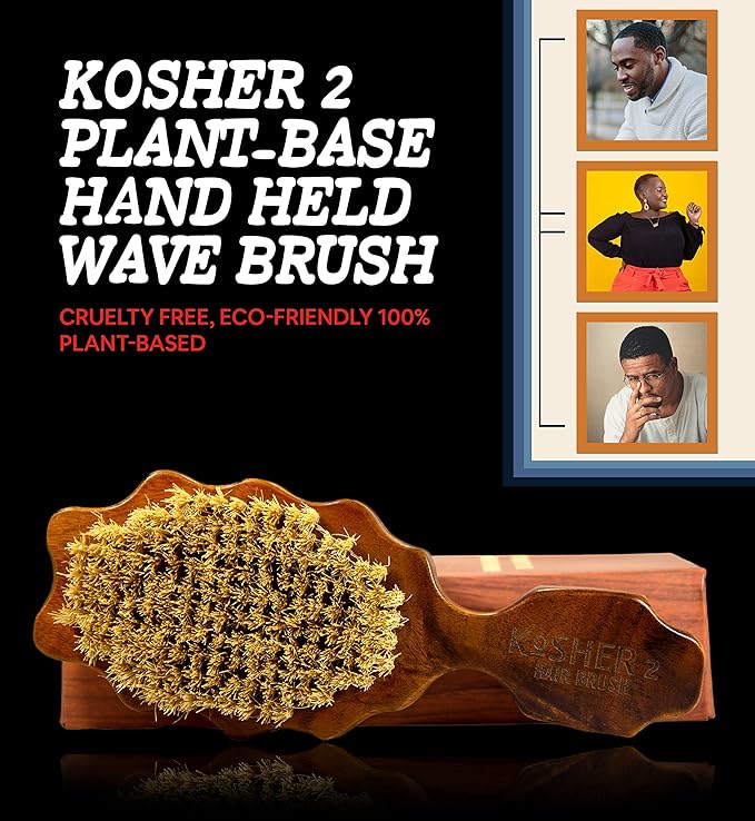 Kosher Wave Brush 100% Natural Plant Durable Quality Strong Bristles Detangling for Curly, Coarse, Rough, Wavy And All Types Hair detangler Afro Textured for Wet/Dry/Long Thick Hair