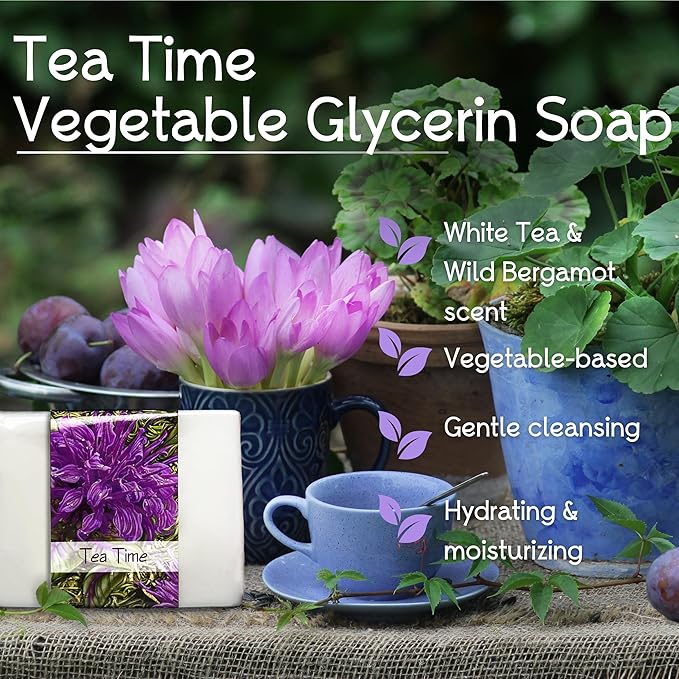 Glycerin Bar Soap Tea Time Scent - Natural, Vegan-Friendly, Hypoallergenic - Moisturizing and Hydrating with 100% Vegetable Glycerin - Sulfate-Free, Paraben-Free, Chemical-Free - 4.5 oz