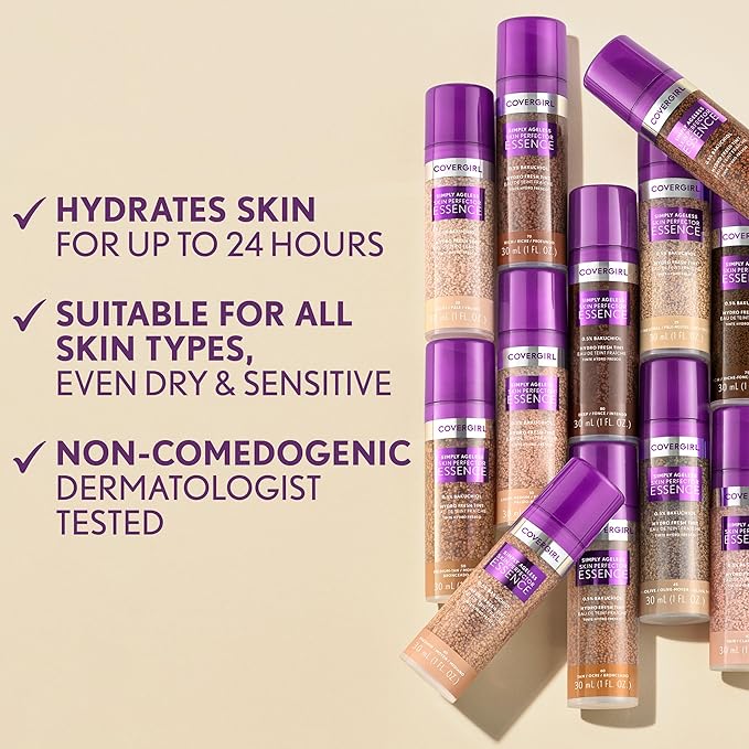 Covergirl Simply Ageless Skin Perfector Essence Foundation, 75 Rich-Deep, Tinted Skincare Makeup Hybrid, Sheer Tint, Radiant Finish, Glowy Finish, Vegan Formula, 1.0oz