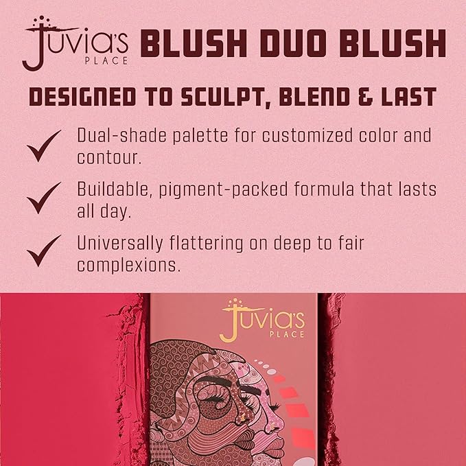 Juvia's Place Blushed Duo Blush Volume5 - Two Tone Pigmented Buildable Pressed Mineral Powder - Rosy Natural Cheeks Matte Fresh Finish for All Skin Color