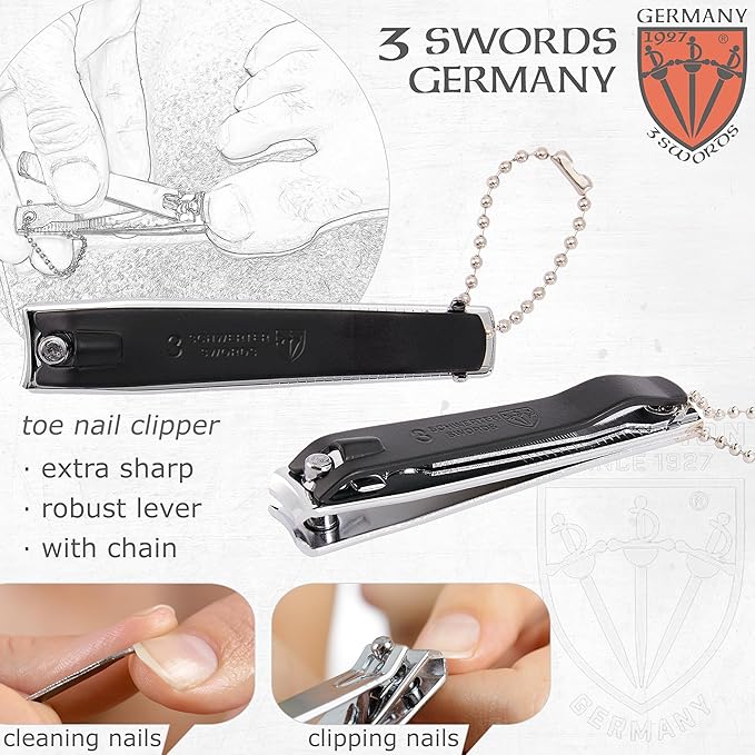 3 Swords Germany - Brand Quality 4 Piece Manicure Pedicure Grooming kit Set for Professional Finger & Toe Nail Care Tweezers File Clipper Fashion Leather case in Gift Box, Made by 3 Swords (02563)