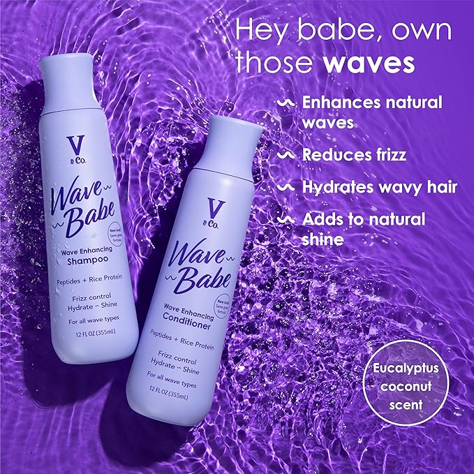 V&Co. Wave Babe Wavy Hair Conditioner – Sulfate Free & Paraben Free Moisturizing Hair Care with Rice Protein & Peptides for Hydration, Frizz Control & Wave Definition – 12 fl oz