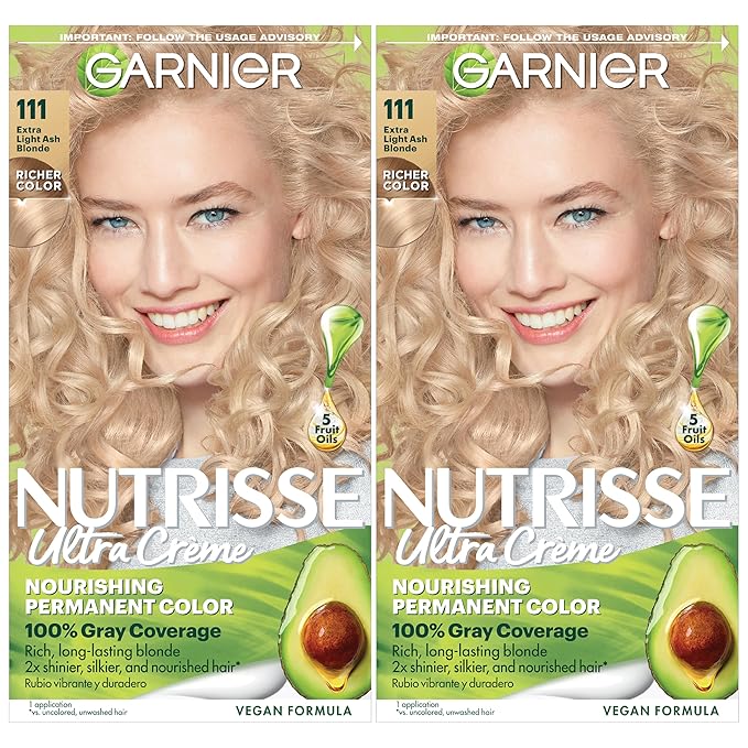 Garnier Nutrisse Ultra Crème Hair Color, Permanent Hair Dye with 100% Gray Coverage, Vegan & Cruelty-Free, 111 Extra-Light Ash Blonde (White Chocolate), 2 Count