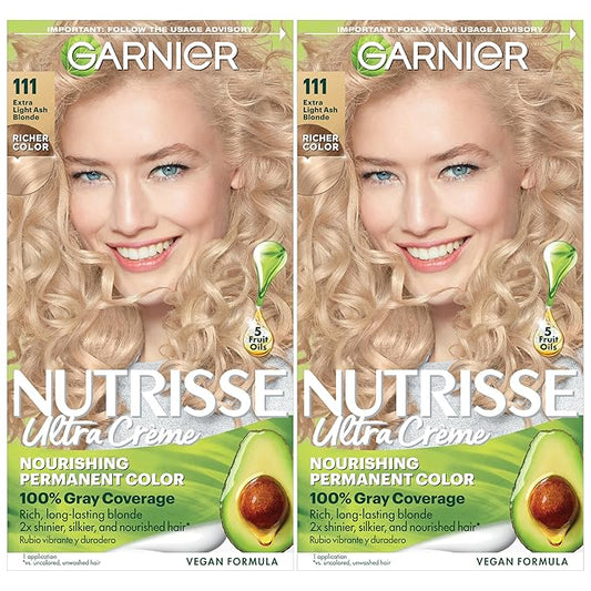 Garnier Nutrisse Ultra Crème Hair Color, Permanent Hair Dye with 100% Gray Coverage, Vegan & Cruelty-Free, 111 Extra-Light Ash Blonde (White Chocolate), 2 Count