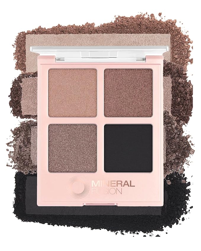 Mineral Fusion Eyeshadow Palette - Four Pressed Powder Shades in Matte, Satin, and Shimmer Finishes - Natural, Lightweight Vegan Eye Makeup - (Rock Show)