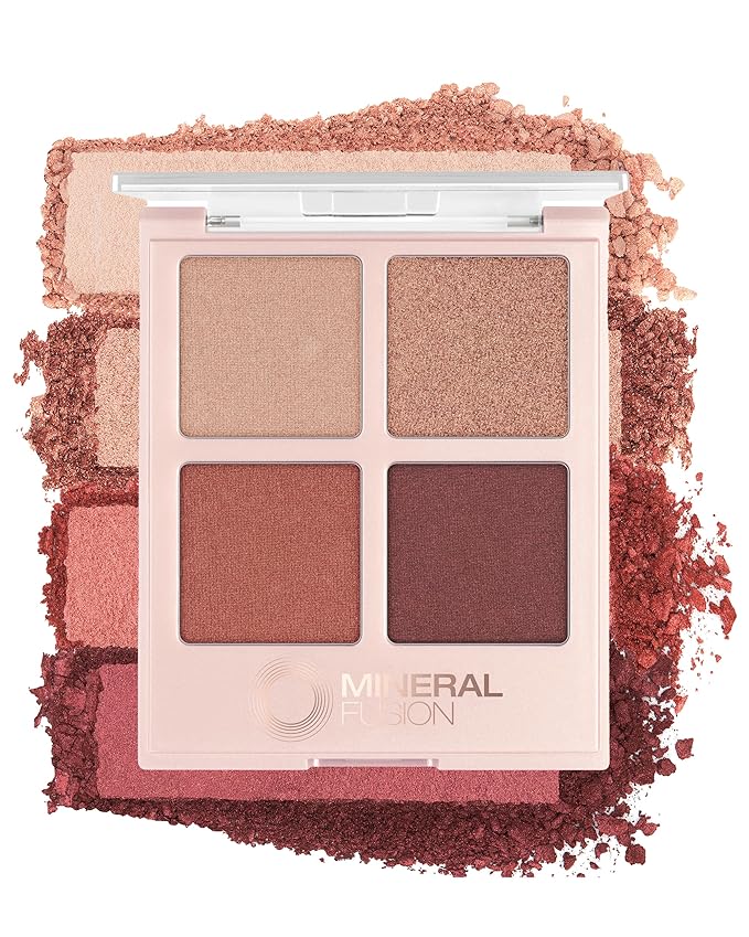 Mineral Fusion Eyeshadow Palette - Vegan Eye Makeup with Matte, Satin, and Shimmer Finishes - Natural, Lightweight Formula (Romantic Getaway)