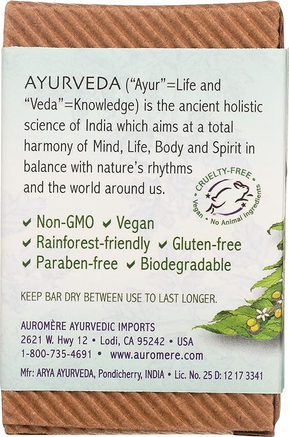 Auromere Ayurvedic Bar Soap, Tulsi Neem - Eco Friendly, Handmade, Vegan, Cruelty Free, Natural, Non GMO (2.75 oz), 4 pack