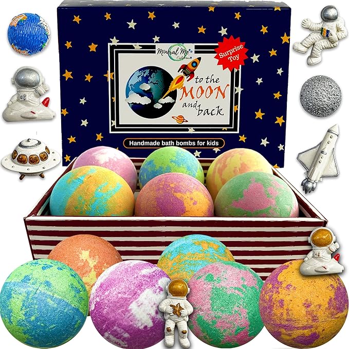 Galaxy Bath Bombs for Kids with Surprise Inside, Organic Bubble Bath Bombs with Educational Outer Space Planet Toys. Gentle, Natural & Kids Friendly, Easter Basket Essentials for Boy, Toddlers, Girls