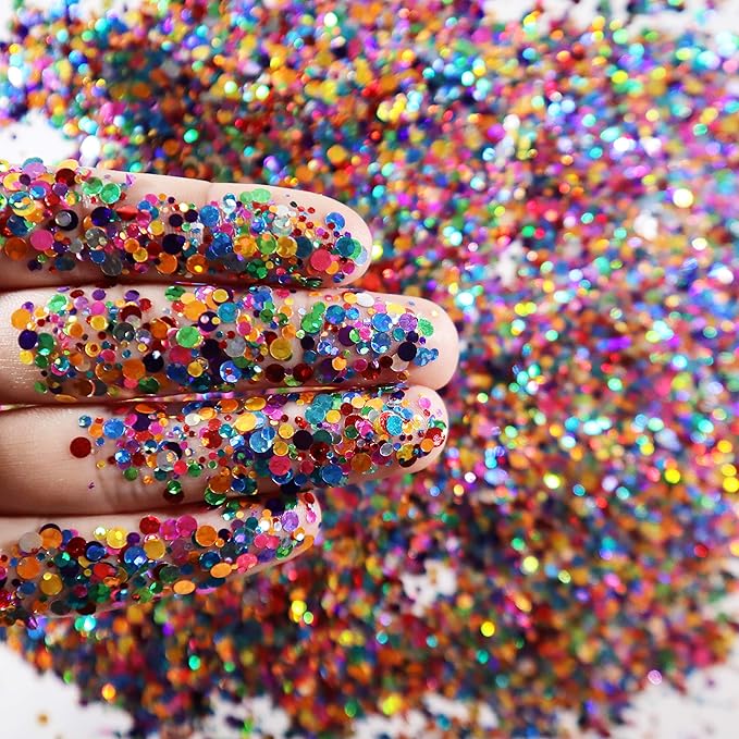 Metallic Rainbow Circles - Face & Body Glitter - Cosmetic Grade Chunky Glitter - Uses Include: Festival Rave Makeup Face Body Nails Resin Arts & Crafts, Resin, Tumblers, Bath Bombs - Solvent Resistant