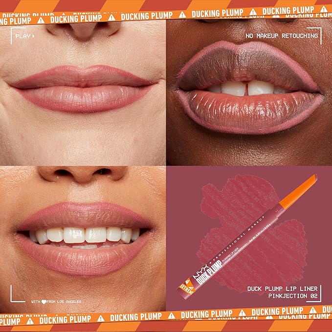 NYX PROFESSIONAL MAKEUP Duck Plump Plumping Lip Liner, Matte Pencil With Up To 10HR Wear, Pinkjection (Pink Lip Liner)