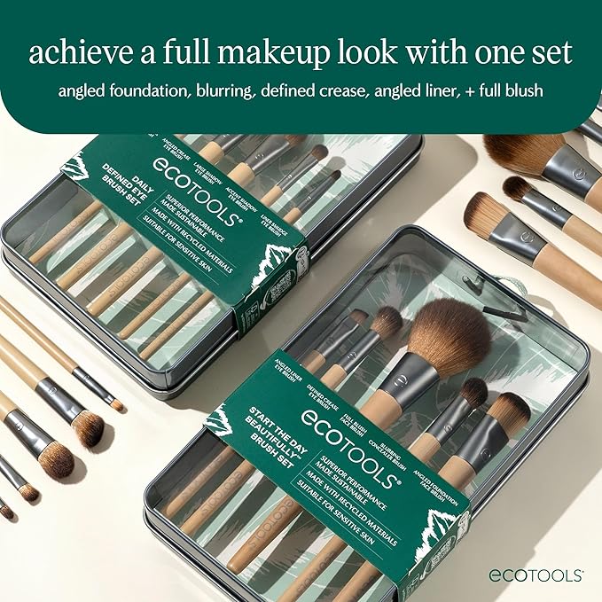 EcoTools 6 Piece Start The Day Beautifully Makeup Brush Set, Makeup Brushes For Eyeshadow, Blush, Concealer, & Foundation Application, Eco-Friendly, Gift Set, Synthetic Hair, Vegan & Cruelty-Free