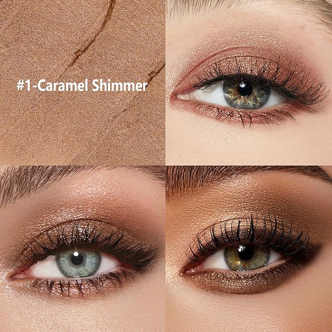 Eyeshadow Stick Shimmer Eye Brightener Pencil Cream Eye Shadow Eyeliner Pencil Crayon,High Pigmented Blendable Waterproof Long-Lasting Highlighter Stick Makeup,Vegan&Cruelty-Free,#1-Caramel